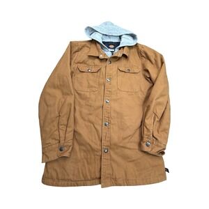 Dickies Hooded Jacket Boys Large 14/16 Brown Canvas Quilted‎ Lined Workwear